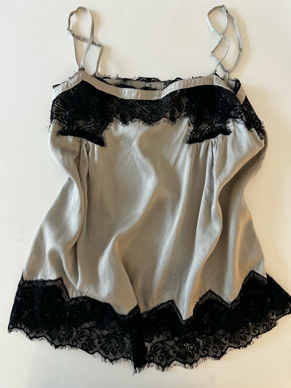 Vintage Allen Schwartz 100% Silk Cami Y2K Tank Top, Silver And Black